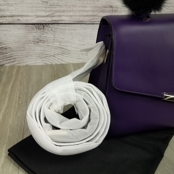 NEW Time\'s Arrow Ava Leather Mini Satchel Bag purse with Sheep Fur Purple $328
